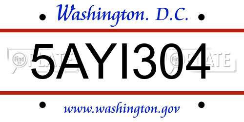 5AYI304 District Of Columbia License Plate