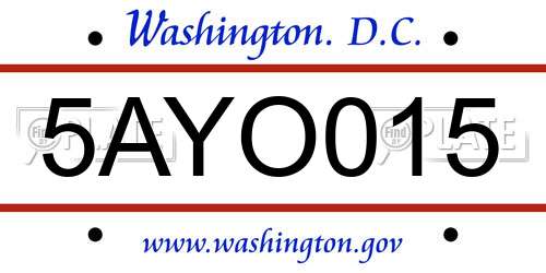 5AYO015 District Of Columbia License Plate