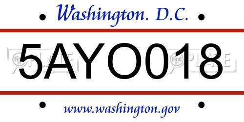 5AYO018 District Of Columbia License Plate