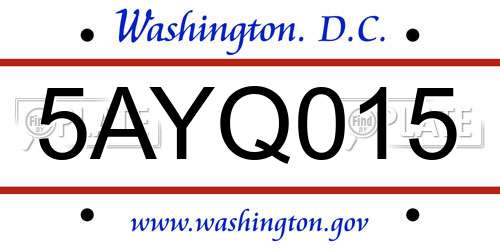 5AYQ015 District Of Columbia License Plate