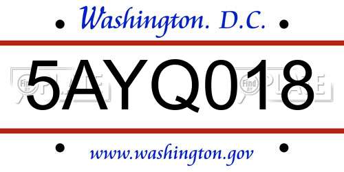 5AYQ018 District Of Columbia License Plate