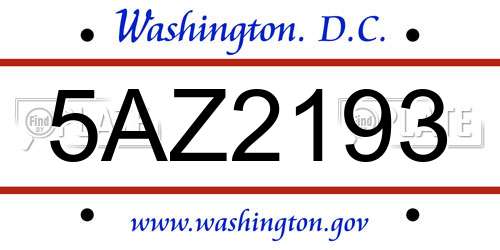 5AZ2193 District Of Columbia License Plate
