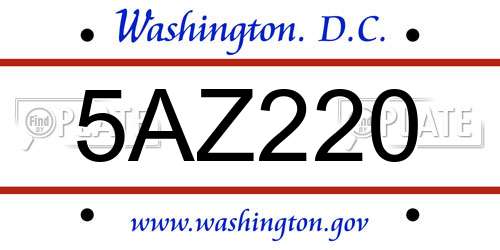 5AZ220 District Of Columbia License Plate