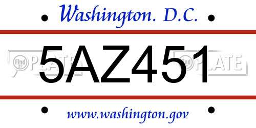 5AZ451 District Of Columbia License Plate