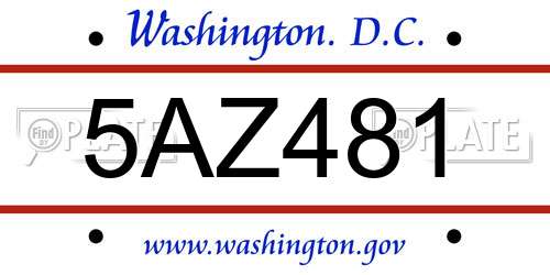 5AZ481 District Of Columbia License Plate