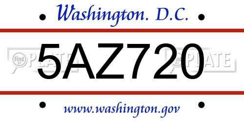 5AZ720 District Of Columbia License Plate