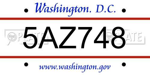 5AZ748 District Of Columbia License Plate