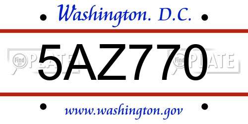 5AZ770 District Of Columbia License Plate