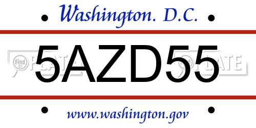 5AZD55 District Of Columbia License Plate