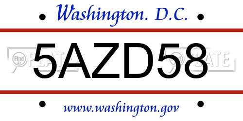 5AZD58 District Of Columbia License Plate