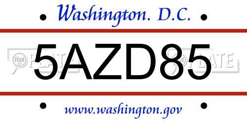 5AZD85 District Of Columbia License Plate