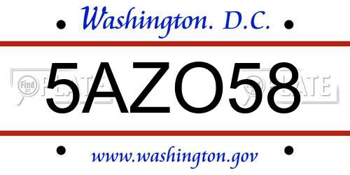 5AZO58 District Of Columbia License Plate