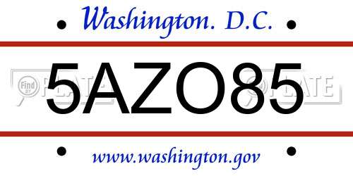 5AZO85 District Of Columbia License Plate