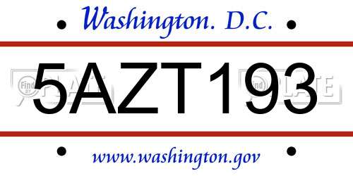 5AZT193 District Of Columbia License Plate