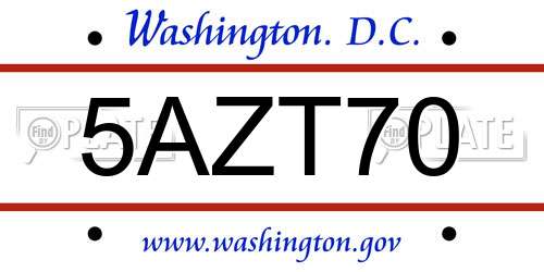 5AZT70 District Of Columbia License Plate