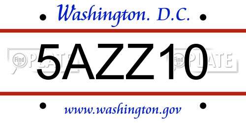 5AZZ10 District Of Columbia License Plate