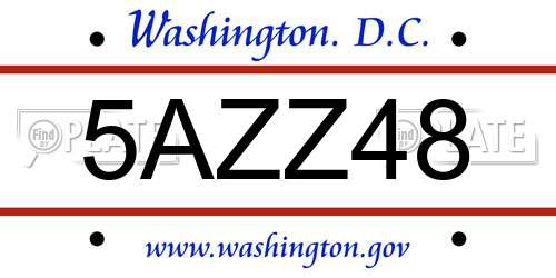 5AZZ48 District Of Columbia License Plate