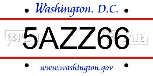 5AZZ66 District Of Columbia License Plate