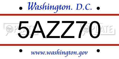 5AZZ70 District Of Columbia License Plate