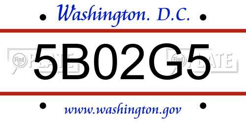 5B02G5 District Of Columbia License Plate