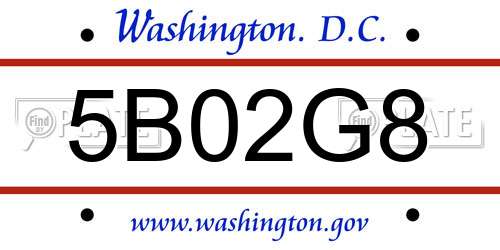 5B02G8 District Of Columbia License Plate