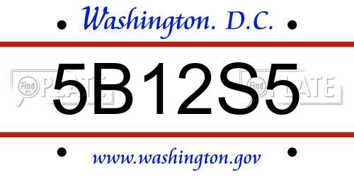 5B12S5 District Of Columbia License Plate