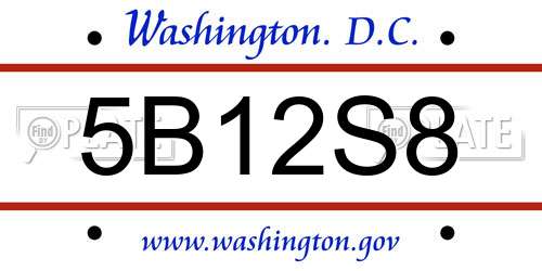 5B12S8 District Of Columbia License Plate