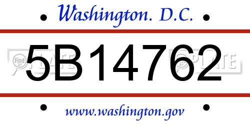 5B14762 District Of Columbia License Plate