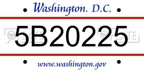 5B20225 District Of Columbia License Plate