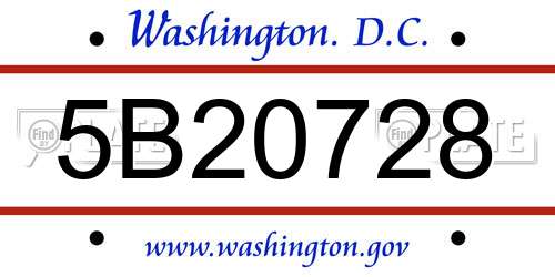 5B20728 District Of Columbia License Plate