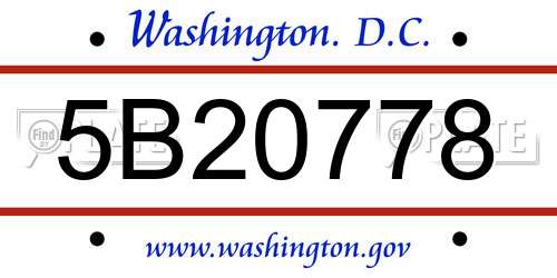 5B20778 District Of Columbia License Plate
