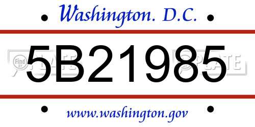 5B21985 District Of Columbia License Plate