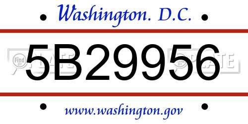 5B29956 District Of Columbia License Plate