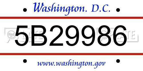 5B29986 District Of Columbia License Plate