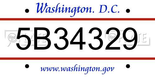5B34329 District Of Columbia License Plate
