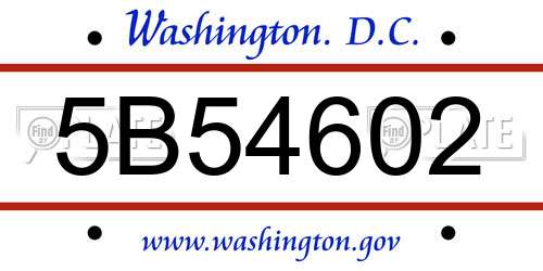 5B54602 District Of Columbia License Plate