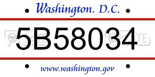 5B58034 District Of Columbia License Plate
