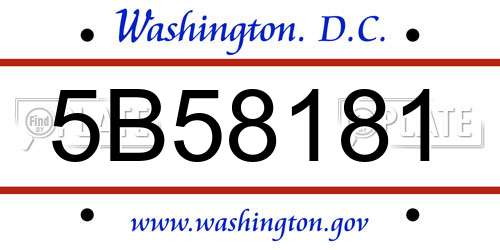 5B58181 District Of Columbia License Plate
