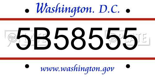 5B58555 District Of Columbia License Plate