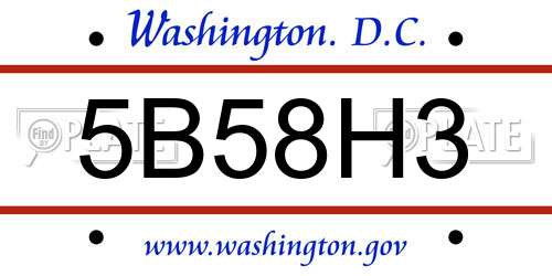 5B58H3 District Of Columbia License Plate