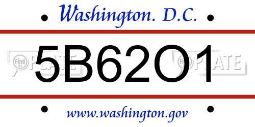 5B62O1 District Of Columbia License Plate