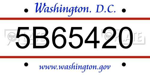 5B65420 District Of Columbia License Plate