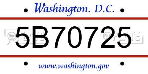 5B70725 District Of Columbia License Plate