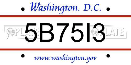5B75I3 District Of Columbia License Plate