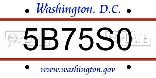 5B75S0 District Of Columbia License Plate