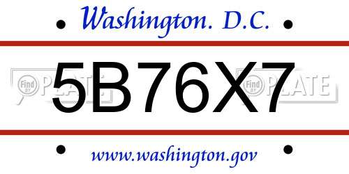 5B76X7 District Of Columbia License Plate