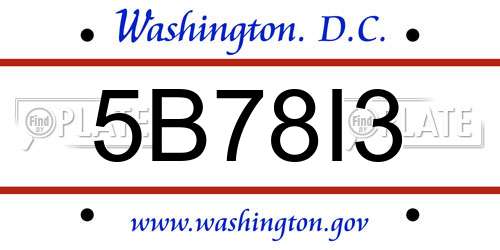 5B78I3 District Of Columbia License Plate