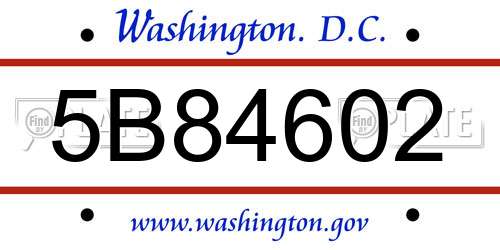 5B84602 District Of Columbia License Plate