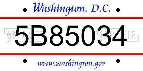 5B85034 District Of Columbia License Plate