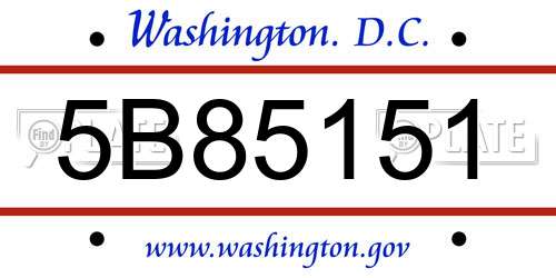 5B85151 District Of Columbia License Plate